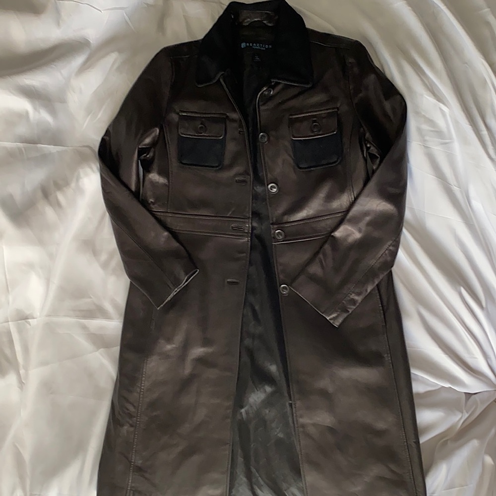 Black Leather Trench Coat back side Felt